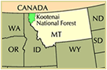 [GRAPHIC]:  Location map graphic showing Kootenai National Forest located in the Northwest corner of Montana