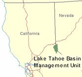 [Graphic]:  Map showing the Lake Tahoe Basin Management Unit's location relative to California and Nevada.