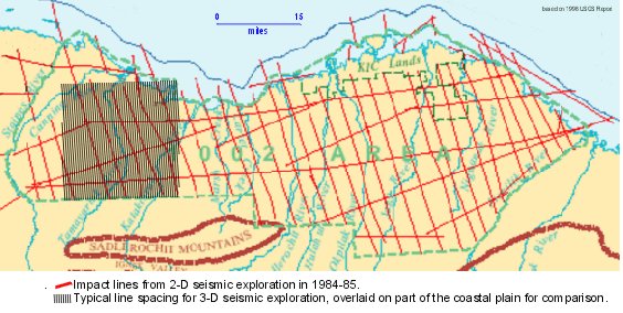 map of seismic trails on the 1002 Area - USGS data