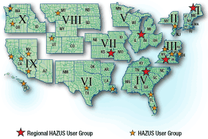 HAZUS User Groups regional Map