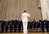 Navy Adm. Mike Mullen, chairman of the Joint Chiefs of Staff, recites the oath of allegiance to 15 University of Kentucky Reserve Officers Training Corps students during a visit to the school's campus in Lexington, Ky., May 2, 2008.