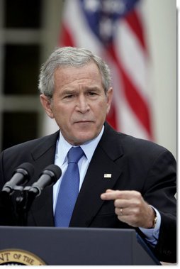 President George W. Bush holds a press conference in the Rose Garden Wednesday, Oct. 11, 2006. “In response to North Korea's actions, we're working with our partners in the region and the United Nations Security Council to ensure there are serious repercussions for the regime in Pyongyang,” said President Bush. White House photo by Paul Morse