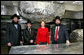 Mrs. Laura Bush poses Monday, Dec. 15, 2008, in the White House kitchen with the rabbis who supervised the kitchen's koshering for the annual Hanukkah party. From left are Rabbi Mendel Minkowitz, Rabbi Binyomin Steinmetz and Rabbi Levi Shemtov. White House photo by Joyce N. Boghosian