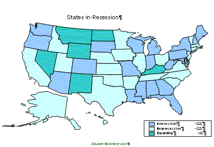 Map of state in recession