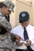 Defense Secretary Robert M. Gates learns how to operate an unmanned ground vehicle during a tour of the future combat systems facility on Fort Bliss in El Paso, Texas, May 1, 2008.  