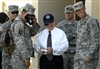 Secretary of Defense Robert M. Gates learns how to operate an unmanned ground vehicle during a tour of the future combat systems facility at Ft. Bliss in El Paso, Texas, May 1, 2008.   