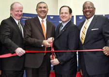 From left to right: Dennis Johnson (director of the U.S. Census Bureau's Kansas City Regional Office), U.S. Rep. William Lacy Clay (D-Mo.), St. Louis Mayor Francis Slay and  Arnold Jackson (Census Bureau's associate director for the decennial census). Click here for larger image.