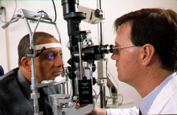 Photograph of an eye examination being conducted