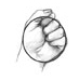 Drawing of a closed fist with a circle drawing around the fist to show what a serving size of 1 cup looks like.