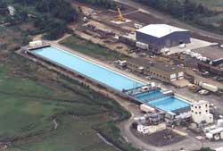 Aerial view of Ohmsett--The National Oil Spill Response Test Facility located in Leonardo, New Jersey.