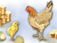 Picture of chick and chicken with large and small stack of coins.