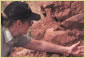 Photograph of ranger pointing something out on a small rock face.