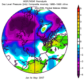 SLP anomaly pattern for Jan-May 2007