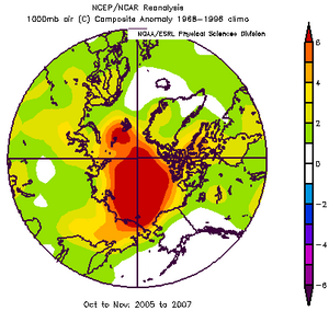 Near surface air temperature anomaly map for October and November for recent years