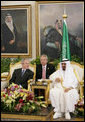 President George W. Bush and King Abdullah bin Abdulaziz sit for photographers inside the Riyadh-King Khaled International Airport Friday, May 16, 2008, during arrival ceremonies for the President and Mrs. Bush shortly after their Saudi Arabia arrival. White House photo by Chris Greenberg