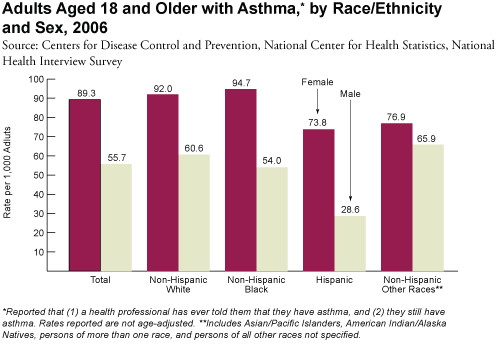 Adults Aged 18 and Older with Asthma, by Race/Ethnicity and Sex, 2006