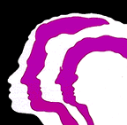 Medicine for the Public Logo. A white, purple and black sillouette image of five people's profiles 