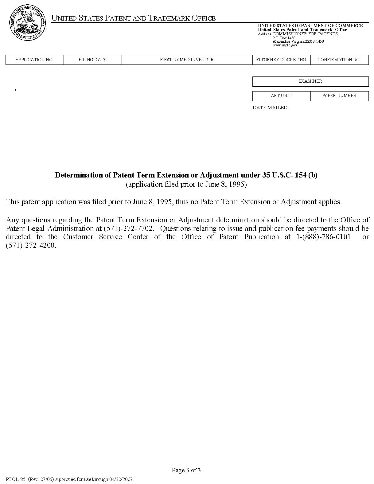 determination of patent term extension under 35 u.s.c. 154 (b)