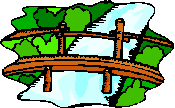 Drawing of a rustic bridge over a stream.