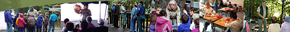 Montage of children and adults learning about Tongass resources in the field and in the classroom.