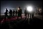 The red carpet is rolled out during the President and Mrs. Bush's night arrival to Bratislava, Slovakia, Wednesday, Feb. 23, 2005. White House photo by Susan Sterner