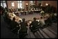 President George W. Bush participates in a Wednesday, Feb. 23, 2005, roundtable discussion with young professionals at the Electoral Palace in Mainz, Germany. White House photo by Eric Draper