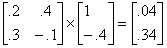 A formula showing the multiplication of the matrix by the vector resulting in a vector described in the next sentence. This result is referred to as equation (1). 