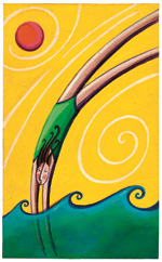 illustration: woman diving into waves