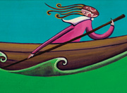 illustration: person in a rowboat with stick or oar