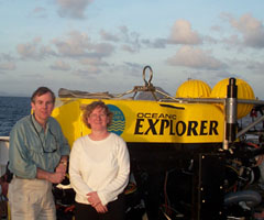 NASA educator Brian Hawkins and Debby Kay of NOAA Research aboard the NOAA ship RONALD H. BROWN.