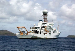 NOAA Ship Ronald H. Brown sitting almost directly over the submarine volcano Kick ‘em Jenny more than 4 miles off the coast of Grenada in the Caribbean.