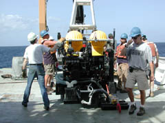 ROV being prepared for launch from the NOAA ship RONALD H. BROWN.