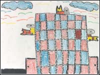 A child's illustration of the World Trade Center Attacks.