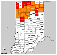 Map of Declared Counties for Disaster 1740