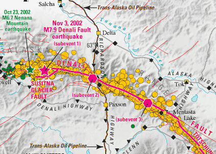Map of Denali Earthquake