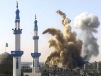 An explosion from an Israeli airstrike on Rafah, in the southern Gaza Strip, 13 January 2009