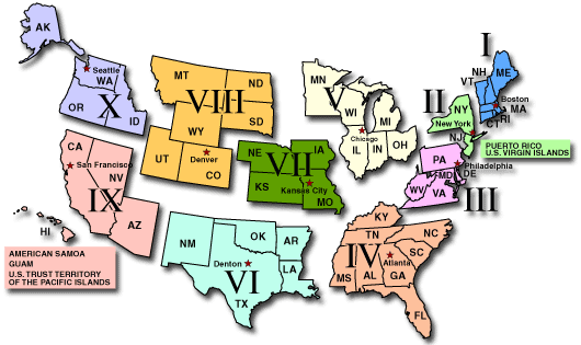 US FEMA Regions Map