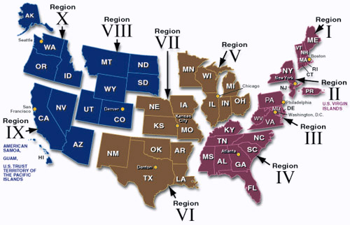 US FEMA MCC Regions Map