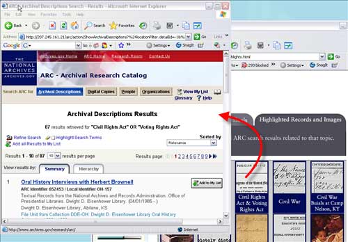A new browser window will open with ARC Search Results