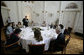 Mrs. Laura Bush joins other spouses of G8 leaders Thursday, June 7, 2007, for lunch in the Knights' Hall at Burg Schlitz in Hohen Demzin, Germany. White House photo by Shealah Craighead