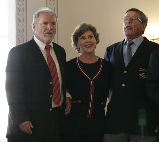 Mrs. Laura Bush joins the festivities Thursday, June 7, 2007, during a presentation for G8 spouses at the Wismar City Hall in Wismar, Germany. White House photo by Shealah Craighead