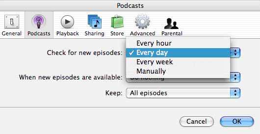 screenshot of iTunes podcast configure screen