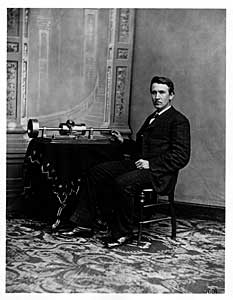 Photograph: Detail of Thomas A. Edison with his tin foil phonograph