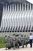 Basic training cadets march on the Terrazzo after receiving their clothing issue during in-processing at the U.S. Air Force Academy, Colo., June 26, 2008. 