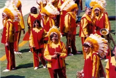 H R S A Associate Administrator Cheryl Austein Casnoff with fellow Redskins Marching Band members.