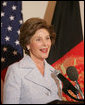 Mrs. Laura Bush delivers remarks to guests attending the Afghan Children's Initiative Benefit Dinner at the Afghanistan Embassy in Washington, DC on Thursday evening, March 16, 2006. White House photo by Shealah Craighead