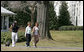 Mrs. Laura Bush takes a brisk walk with Barbara Harrison of WRC-TV (NBC 4) around the South Grounds of the White House Friday, March 10, 2006, during an interview given by Mrs. Harrison. The focus of the interview is to promote exercise and health awareness. White House photo by Shealah Craighead