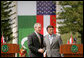 President George W. Bush and Pakistan President Pervez Musharraf stand together following their joint news conference at Aiwan-e-Sadr in Islamabad, Pakistan, Saturday, March 4, 2006. White House photo by Shealah Craighead