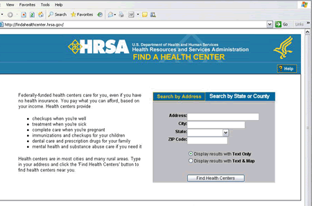 The improved Find a Health Center site on the HRSA web.