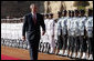 President George W. Bush reviews troops Thursday, March 2, 2006, during the arrival ceremony at Rashtrapati Bhavan, the presidential residence in New Delhi, welcoming he and Laura Bush to India. White House photo by Eric Draper